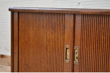 アンティーク家具　総楢材!上質なシャッター書類棚(小引き出し、蛇腹)