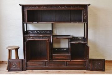 アンティーク家具　重厚!縞黒檀製の飾り棚(茶棚)