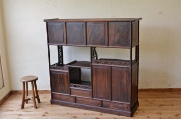 アンティーク家具　重厚!縞黒檀製の飾り棚(茶棚)