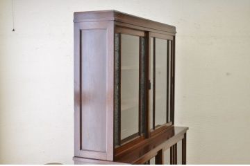 アンティーク家具　◇古いナラ材の上質な結霜ガラスアンティーク食器棚(収納棚)