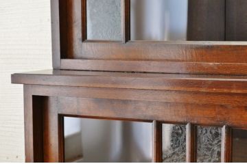 アンティーク家具　◇古いナラ材の上質な結霜ガラスアンティーク食器棚(収納棚)