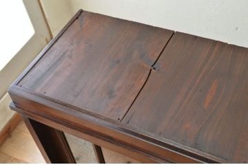 アンティーク家具　◇古いナラ材の上質な結霜ガラスアンティーク食器棚(収納棚)