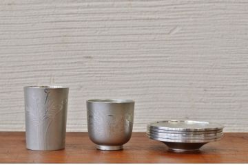 アンティーク家具　○大正昭和初期　錦製品3点セット　高山錫器　茶托