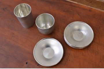 アンティーク家具　○大正昭和初期　錦製品3点セット　高山錫器　茶托
