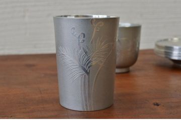 アンティーク家具　○大正昭和初期　錦製品3点セット　高山錫器　茶托
