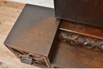 1950年頃日本製　素晴らしい彫刻のナラ材鏡台(三面鏡)
