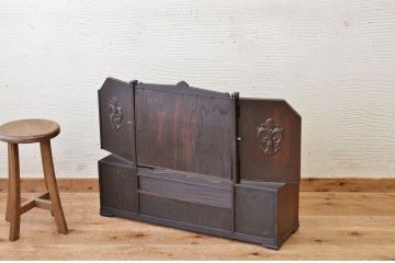 1950年頃日本製　素晴らしい彫刻のナラ材鏡台(三面鏡)