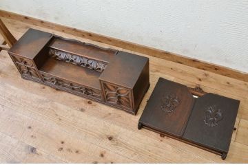 1950年頃日本製　素晴らしい彫刻のナラ材鏡台(三面鏡)