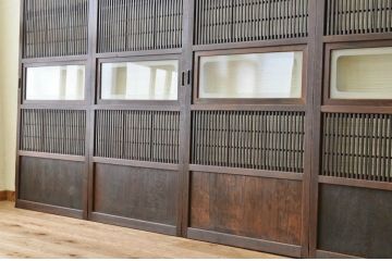古民具　骨董　ガラス格子戸裏障子付き4枚セット