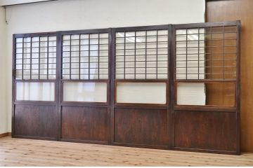 古民具　骨董　ガラス格子戸4枚セット(帯戸、障子戸、ガラス帯戸)