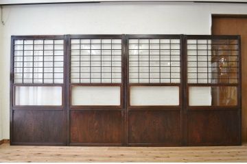 古民具　骨董　ガラス格子戸4枚セット(帯戸、障子戸、ガラス帯戸)