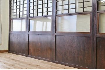古民具　骨董　ガラス格子戸4枚セット(帯戸、障子戸、ガラス帯戸)