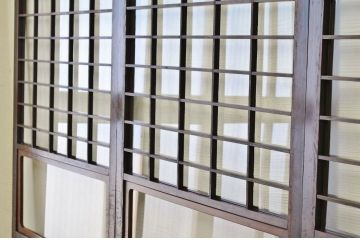 古民具　骨董　ガラス格子戸4枚セット(帯戸、障子戸、ガラス帯戸)