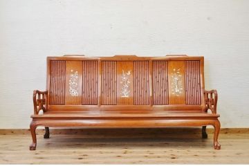 中古　唐木造りの高級螺鈿象嵌ベンチ(長椅子)