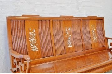 中古　唐木造りの高級螺鈿象嵌ベンチ(長椅子)