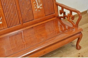 中古　唐木造りの高級螺鈿象嵌ベンチ(長椅子)