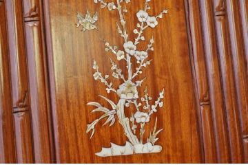 中古　唐木造りの高級螺鈿象嵌ベンチ(長椅子)