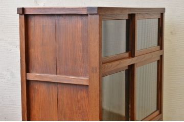アンティーク家具　前面欅!モールガラスアンティーク収納棚(食器棚)