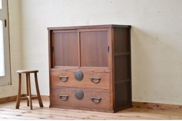 アンティーク家具　古民具　骨董　前面欅!両面引き出し収納棚