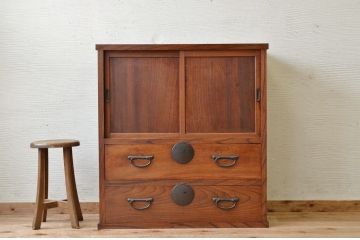 アンティーク家具　古民具　骨董　前面欅!両面引き出し収納棚