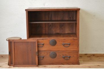 アンティーク家具　古民具　骨董　前面欅!両面引き出し収納棚