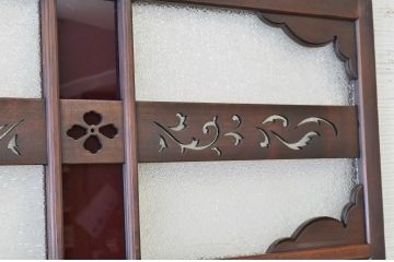 極上!色ガラス入り透かし彫り引き戸2枚セット(ガラス戸)