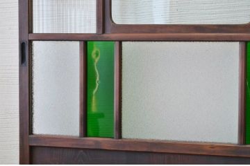 極上!色ガラス入り透かし彫り引き戸2枚セット(ガラス戸)
