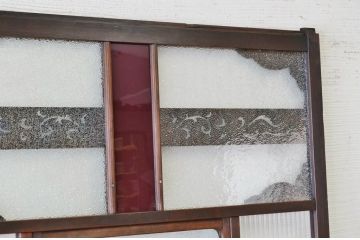 極上!色ガラス入り透かし彫り引き戸2枚セット(ガラス戸)