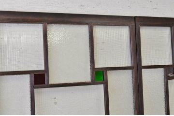 古民具　骨董　大正ロマン　色ガラス引き戸4枚セット(ガラス戸)