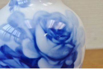 中古!大倉陶園花瓶2点セット(ブルーローズ)