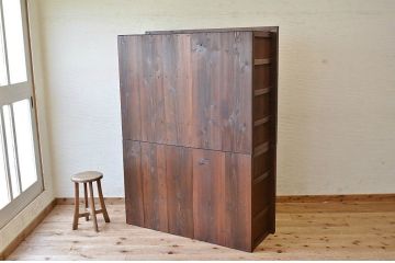 アンティーク家具　古民具　骨董　極上結霜ガラス二段重ね水屋箪笥(食器棚)