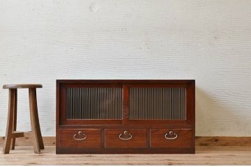アンティーク家具　漆の綺麗なモールガラスローボード