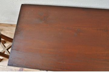 アンティーク家具　漆の綺麗なモールガラスローボード