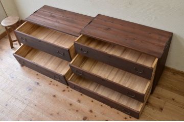 アンティーク家具　☆古い桐材の二段重ね箪笥(桐箪笥、桐たんす)