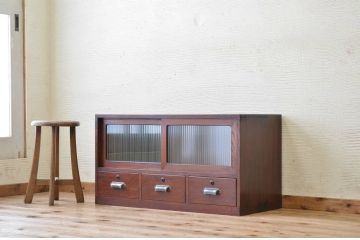 アンティーク家具　古民具　骨董　漆の綺麗なモールガラスローボード