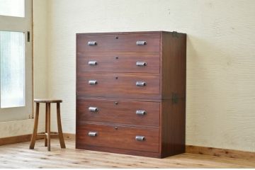 アンティーク家具　☆前面欅!二段重ねアンティークチェスト