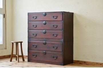 アンティーク家具　☆古民具　骨董　古い欅材の二段重ね時代箪笥