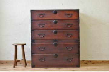 アンティーク家具　☆古民具　骨董　古い欅材の二段重ね時代箪笥