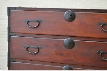 アンティーク家具　☆古民具　骨董　古い欅材の二段重ね時代箪笥