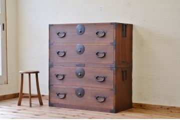 アンティーク家具　☆古民具　骨董　二段重ねシンプルな時代箪笥