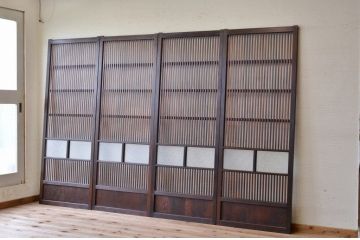 古民具　骨董　ダイヤガラス格子戸4枚セット