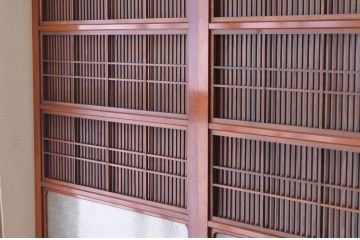 古民具　骨董　古お家のダイヤガラス格子戸4枚セット