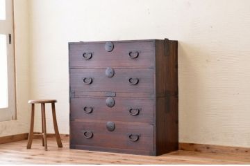 アンティーク家具　☆素敵な雰囲気!古い木の二段重ね時代箪笥