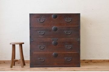 アンティーク家具　☆素敵な雰囲気!古い木の二段重ね時代箪笥