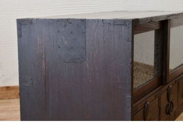 アンティーク家具　古民具　骨董　引き出し付き結霜ガラスローボード