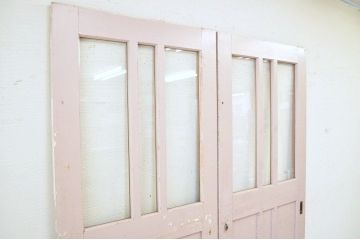 古い学校のペイントガラス戸2枚セット