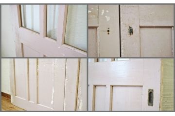 古い学校のペイントガラス戸2枚セット