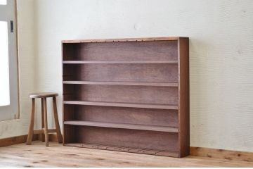 アンティーク家具　古い木の薄型アンティーク飾り棚(本棚、陳列棚)1