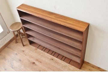 アンティーク家具　古い木の薄型アンティーク飾り棚(本棚、陳列棚)1