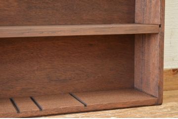 アンティーク家具　古い木の薄型アンティーク飾り棚(本棚、陳列棚)1